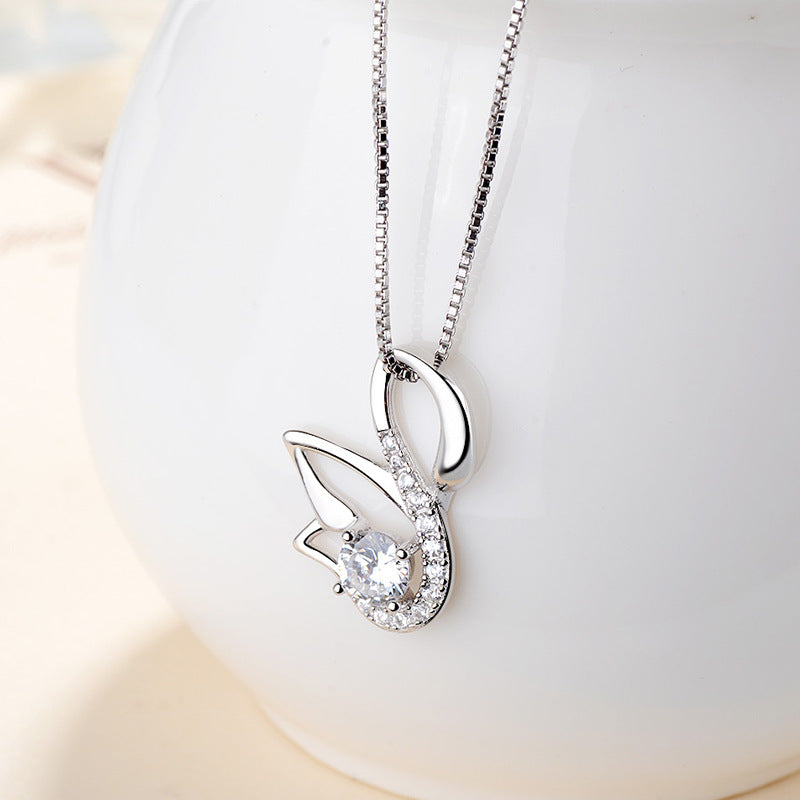 Luxury 925 Sterling Silver Swan Shaped Necklace For Cute Women, Girls, and Brides