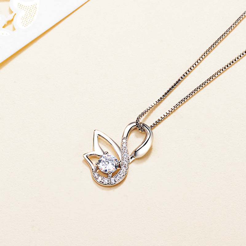 Luxury 925 Sterling Silver Swan Shaped Necklace For Cute Women, Girls, and Brides