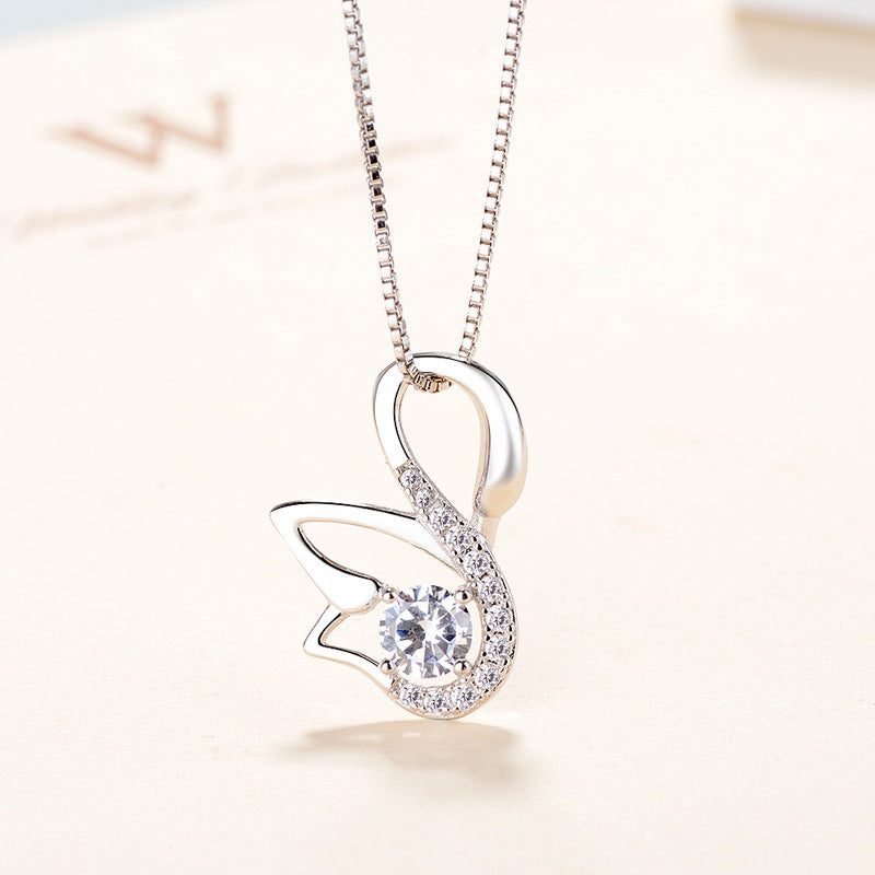 Luxury 925 Sterling Silver Swan Shaped Necklace For Cute Women, Girls, and Brides