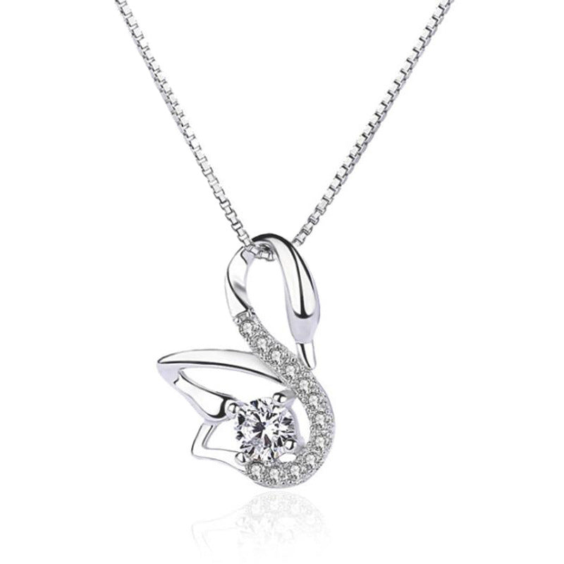 Luxury 925 Sterling Silver Swan Shaped Necklace For Cute Women, Girls, and Brides