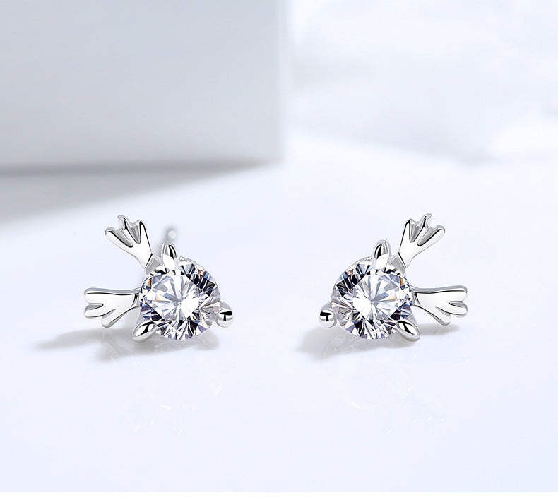 Luxury Deer Antlers Shaped 925 Sterling Silver Earrings Encrusted With Shiny Zircon Stones For Women, Girls, And Brides