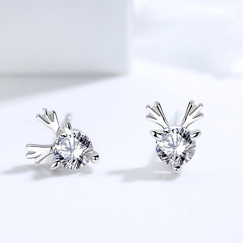 Luxury Deer Antlers Shaped 925 Sterling Silver Earrings Encrusted With Shiny Zircon Stones For Women, Girls, And Brides