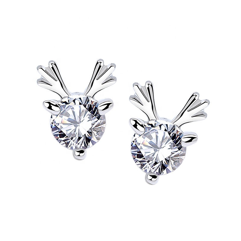 Luxury Deer Antlers Shaped 925 Sterling Silver Earrings Encrusted With Shiny Zircon Stones For Women, Girls, And Brides