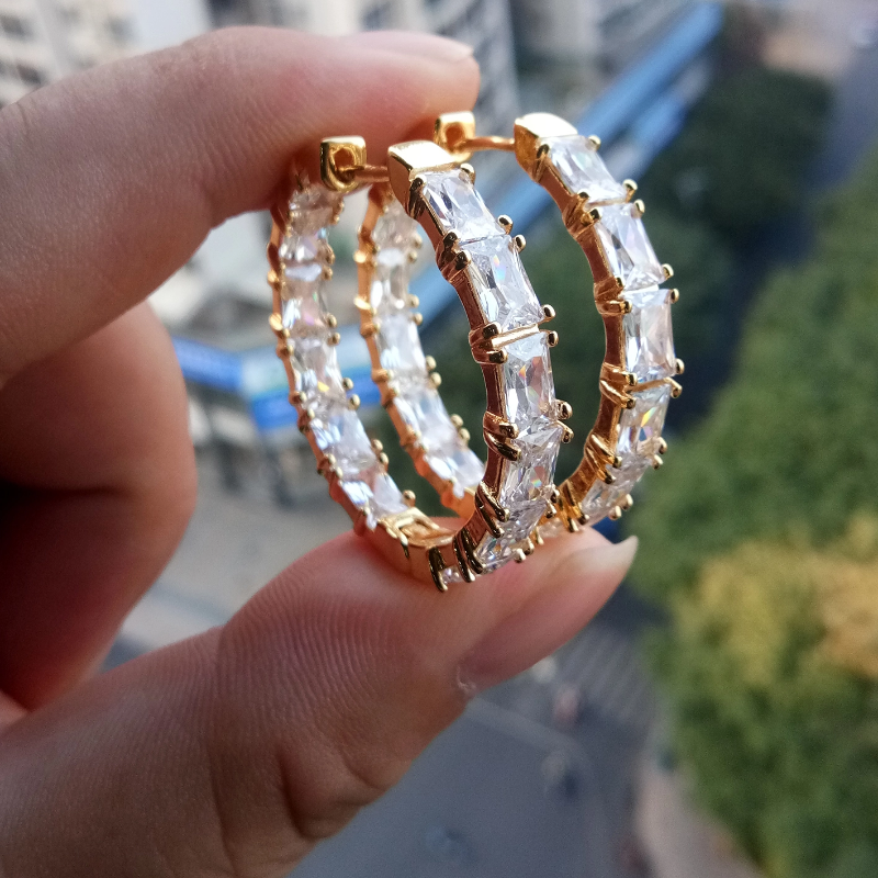 Luxury Gold Plated Hoop Earrings Encrusted With Attractive Zircon Stones For Women And Brides