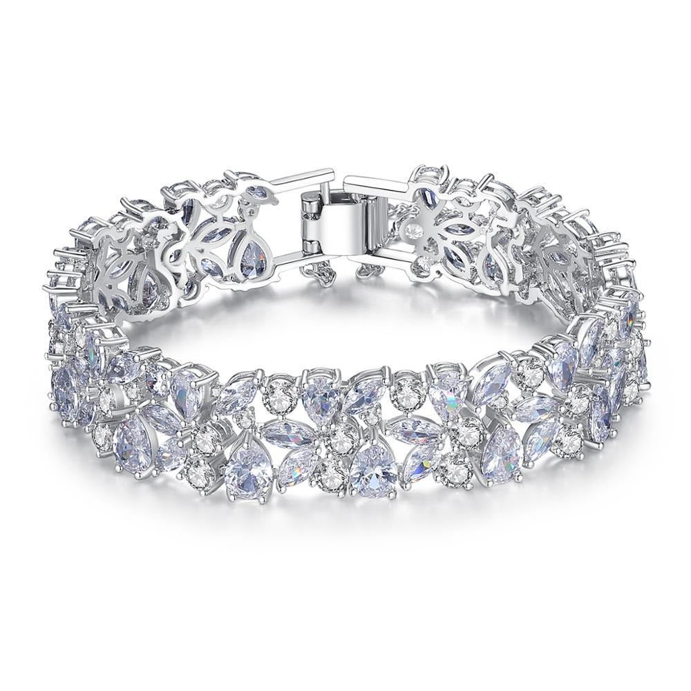 Luxury Rhodium Plated Bracelet Encrusted With Attractive Zircon Stones 