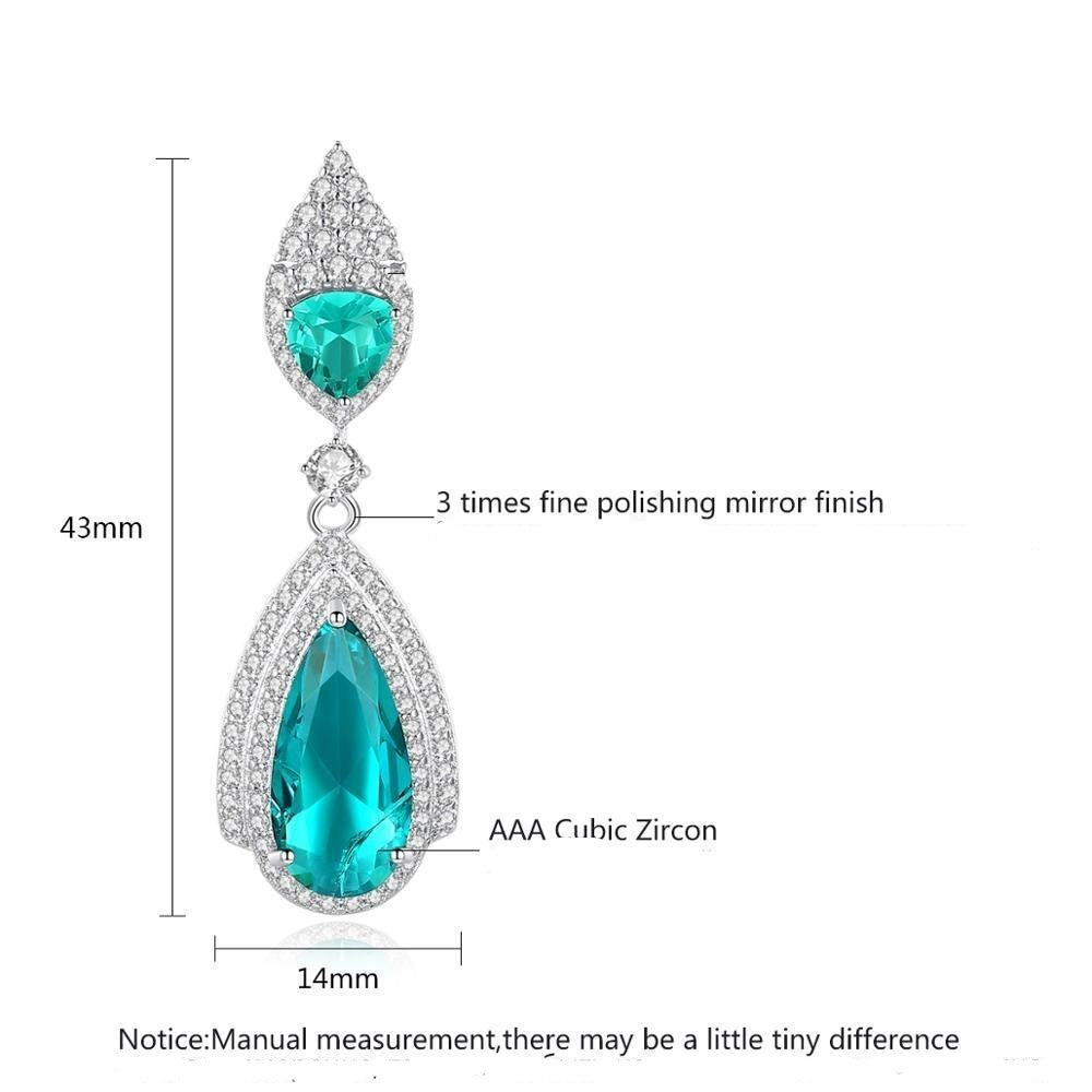 Luxury Rhodium Plated Earrings Encrusted With The Shiny Green Zircon Stone For Women 