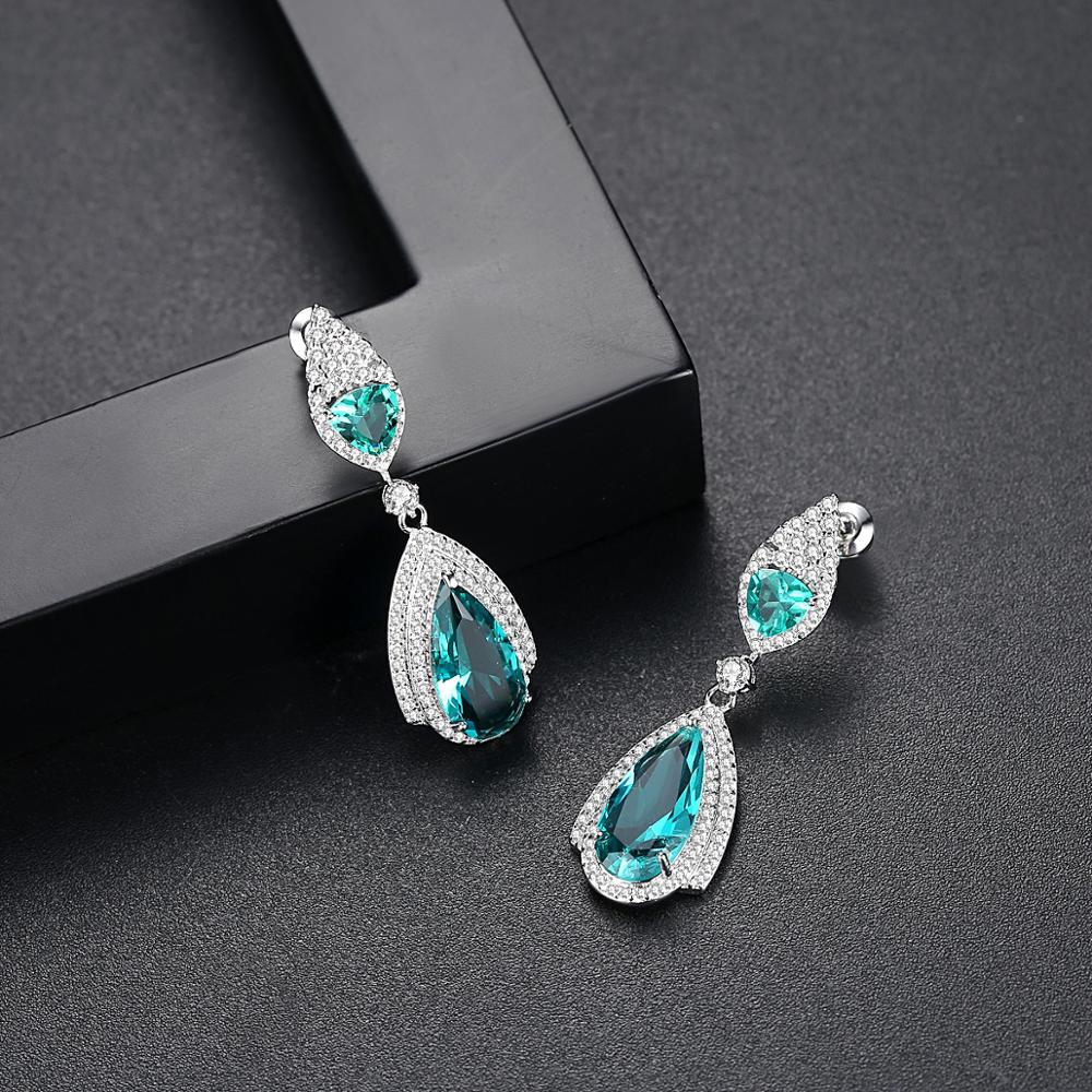 Luxury Rhodium Plated Earrings Encrusted With The Shiny Green Zircon Stone For Women 