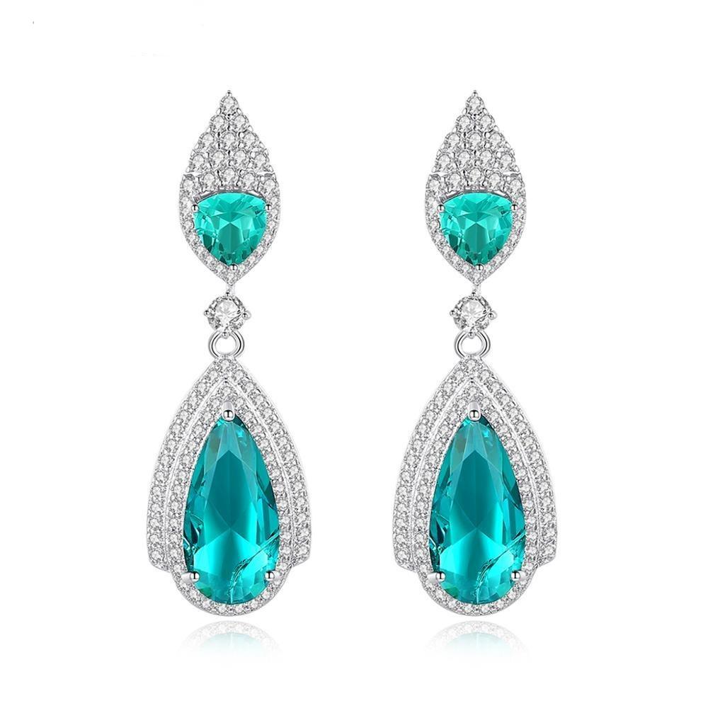 Luxury Rhodium Plated Earrings Encrusted With The Shiny Green Zircon Stone For Women 