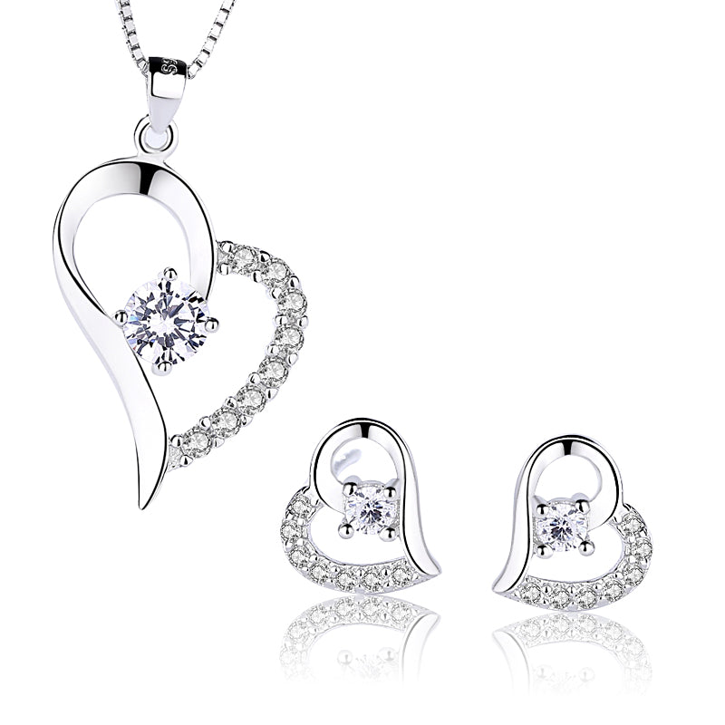 Luxury Rhodium Plated 925 Sterling Silver Jewelry Set For Pretty Women And Brides