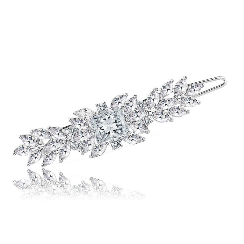 New Style Rhodium Plated Hair Pin Encrusted With The Shiny Zircon Stones For Women & Brides & Girls