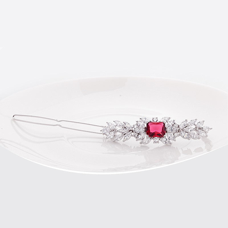 New Style Rhodium Plated Hair Pin Encrusted With The Shiny Zircon Stones For Women & Brides & Girls