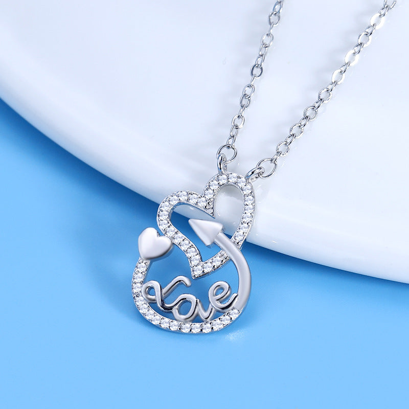 Romantic 925 Sterling Silver Arrow and Love Letter Shaped Necklace For Lovely Women And Girls