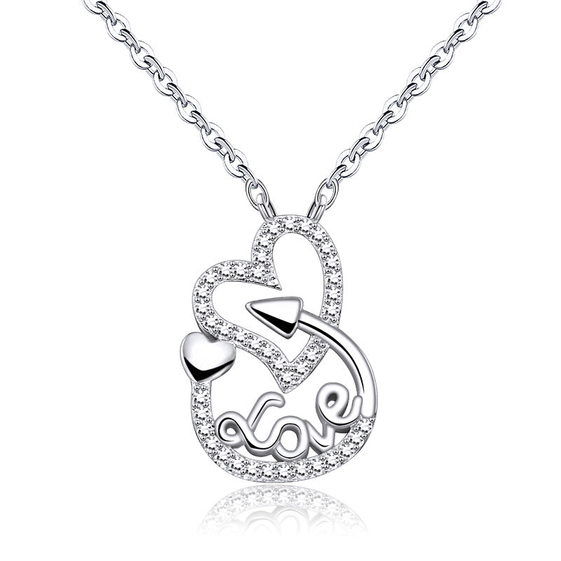 Romantic 925 Sterling Silver Arrow and Love Letter Shaped Necklace For Lovely Women And Girls