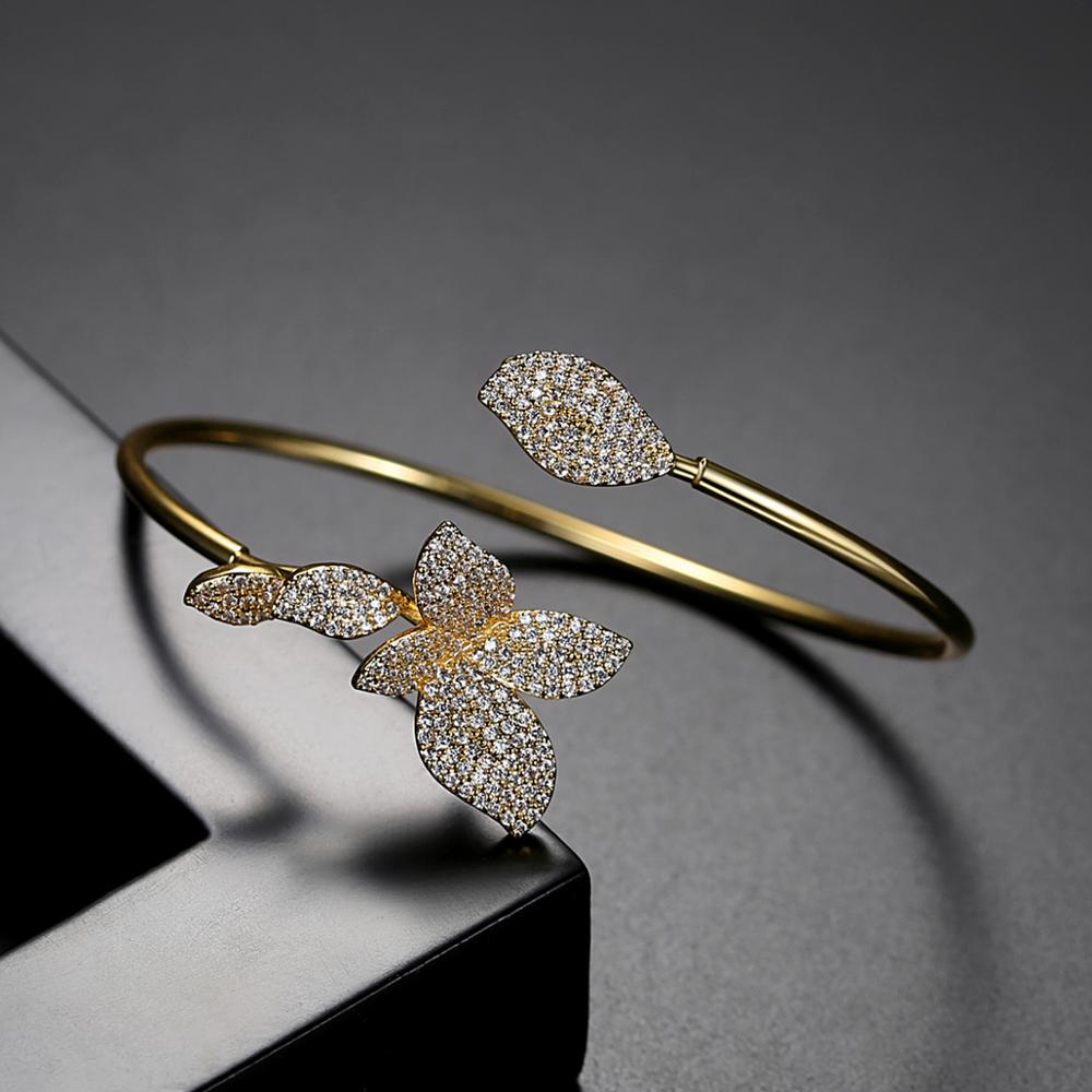 Romantic Adjustable Gold Rhodium Plated Bracelet For Pretty Women & Girls & Brides