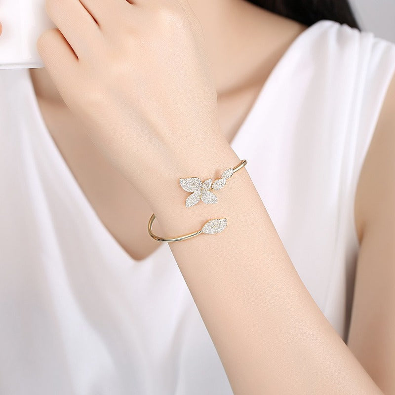 Romantic Adjustable Gold Rhodium Plated Bracelet For Pretty Women & Girls & Brides