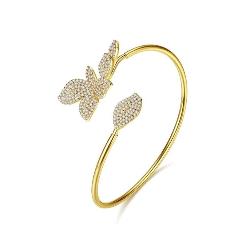 Romantic Adjustable Gold Rhodium Plated Bracelet For Pretty Women & Girls & Brides