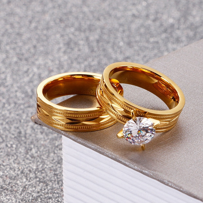 Romantic Gold Plated Couple Rings For Couple, Women, And Men