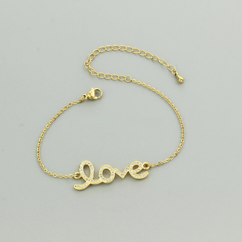 Romantic Gold Plated Love Word Shaped Bracelet For Lovers