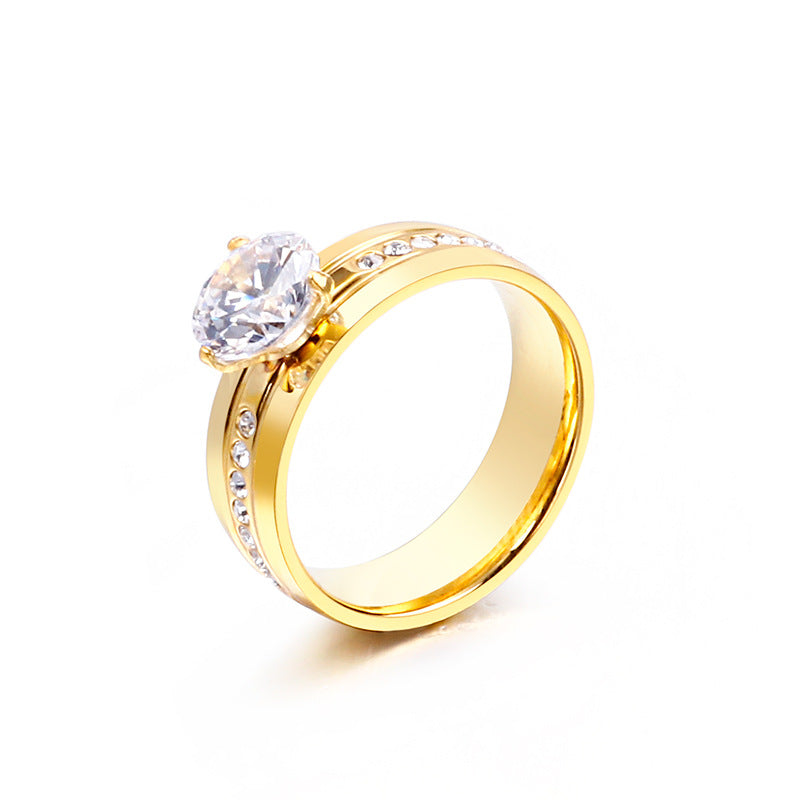 Romantic Gold Plated Ring Encrusted With Shiny Zircon Stones For Brides And Women  