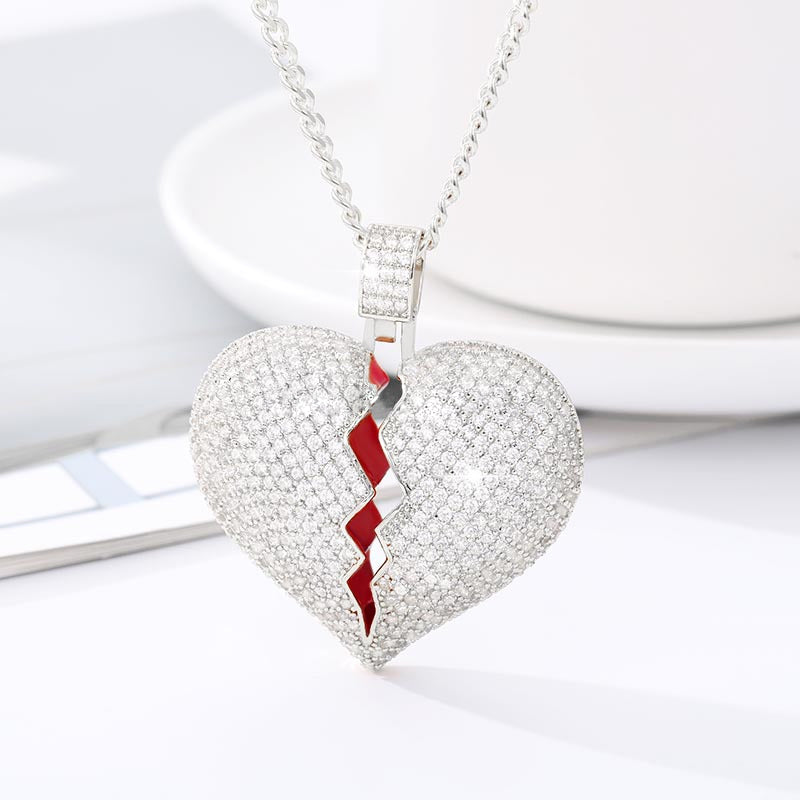Romantic Heart Broken Shaped Necklace And Encrusted With Shiny Zircon Stones For Women, Girls, And Men