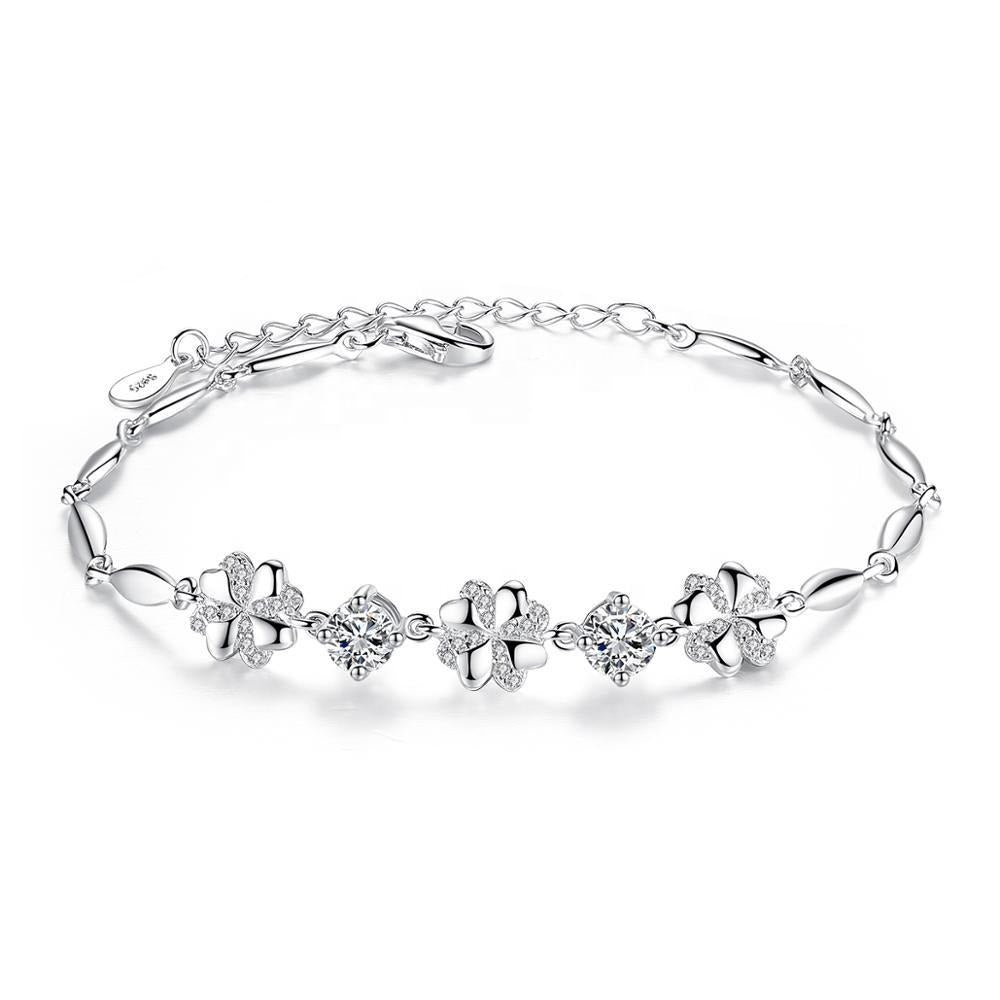 Royal 925 Sterling Silver Rhodium Plated Bracelet Encrusted With Shiny Zircon Stones