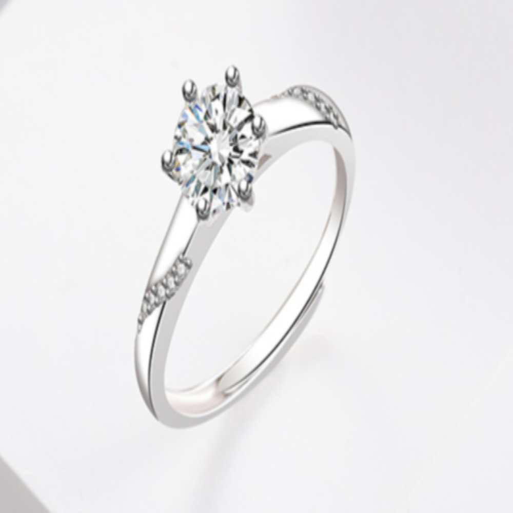 Royal Rhodium Plated 925 Sterling Silver Moissanite Ring