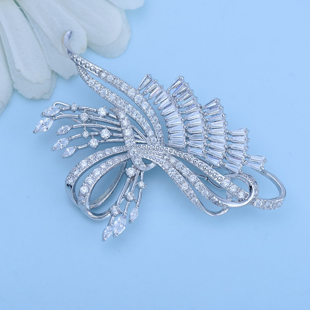 Royal & Luxury Rhodium Plated White Zircon Hairclip For Brides & Women & Girls