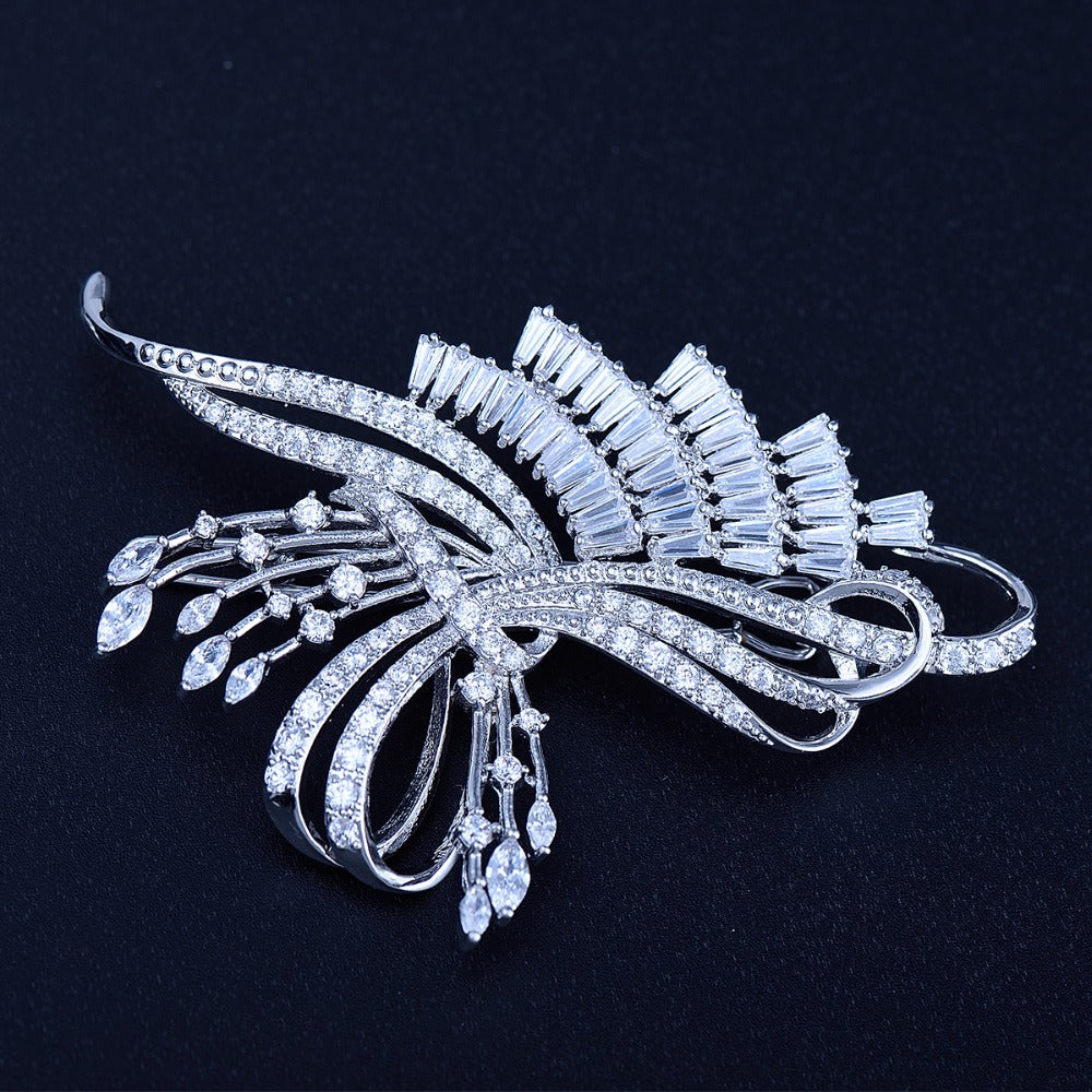 Royal & Luxury Rhodium Plated White Zircon Hairclip For Brides & Women & Girls