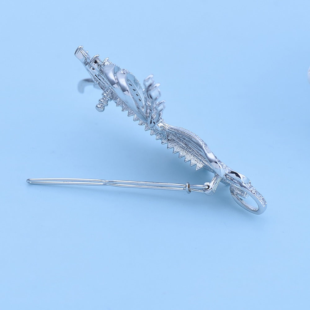 Royal & Luxury Rhodium Plated White Zircon Hairclip For Brides & Women & Girls