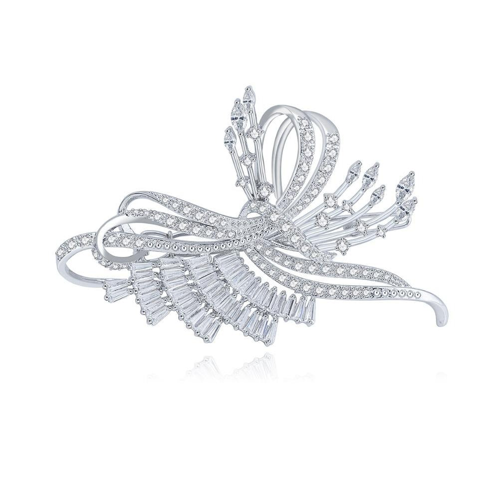 Royal & Luxury Rhodium Plated White Zircon Hairclip For Brides & Women & Girls