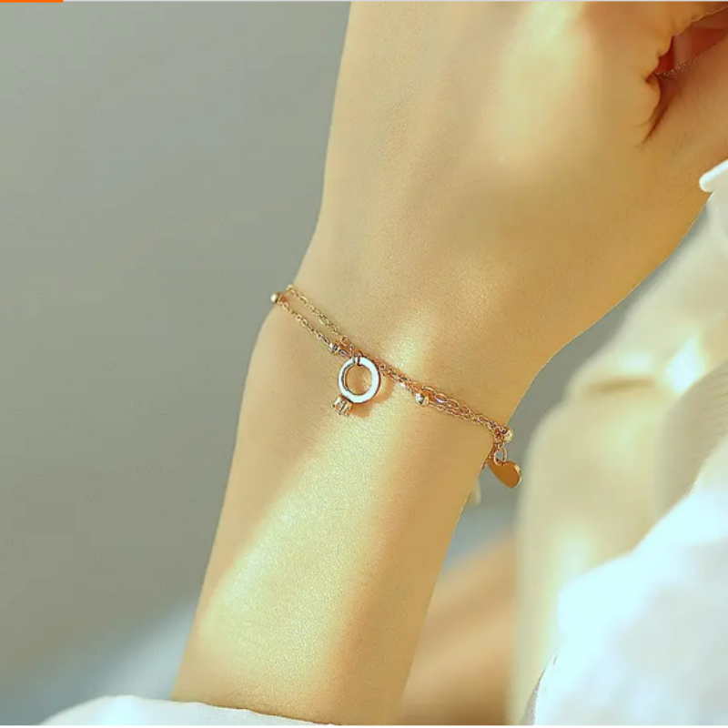 Korean Version Love Bead And Heart Shaped Stainless Steel Anklet/Bracelet For Women, Girls, And Princesses