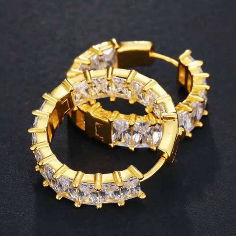 Luxury Gold Plated Hoop Earrings Encrusted With Attractive Zircon Stones For Women And Brides