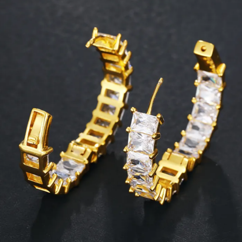 Luxury Gold Plated Hoop Earrings Encrusted With Attractive Zircon Stones For Women And Brides