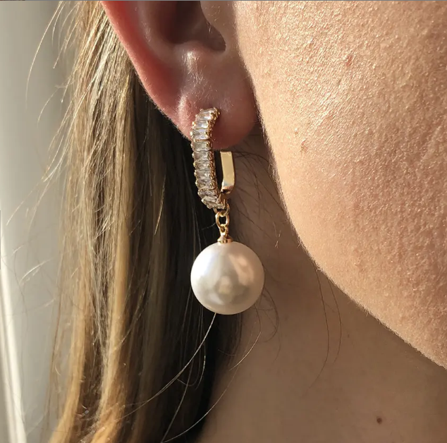 Luxury Ball Shaped Pearl Earrings Encrusted With Rhinestone For Women And Girls