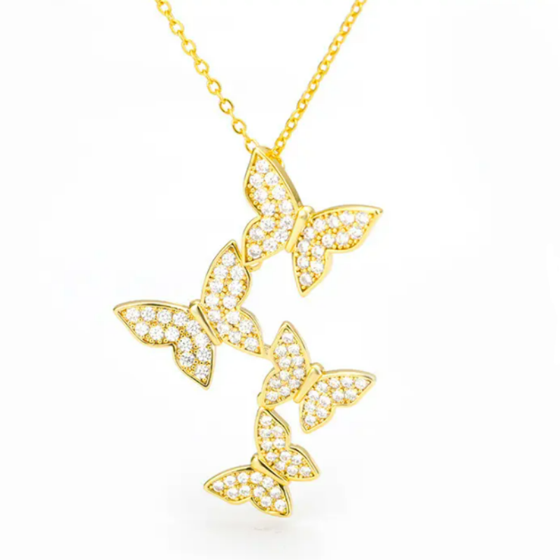 Shiny and Gold Plated Butterflies Shaped Necklace For Cute Women And Girls