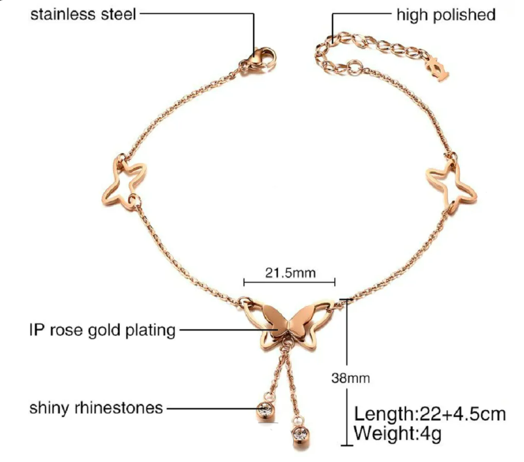 Trendy 18k Gold Plated Butterfly Shaped Anklet For Women And Girls