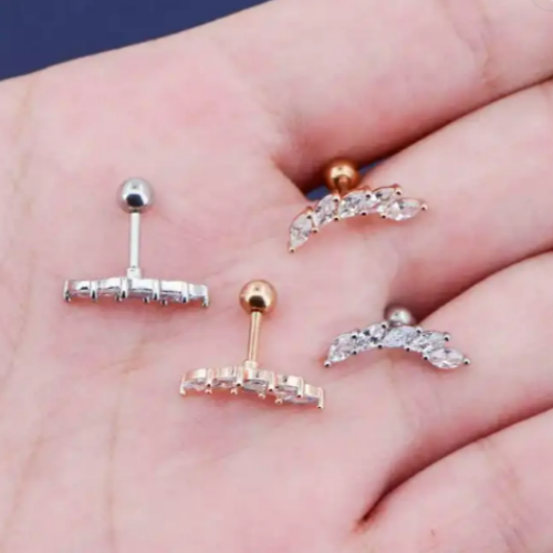 Trendy 316L Stainless Steel Ear Piercing Pin Encrusted With Shiny Zircon Stones For Lovely Women