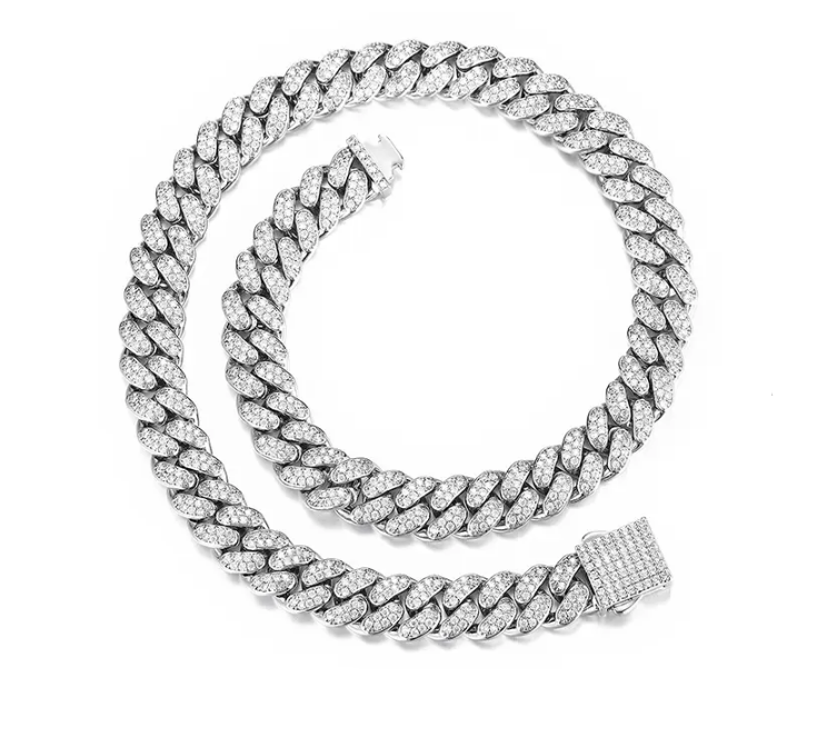 Trendy Cuban Link Chain Necklace Encrusted With Shiny Rhinestones For Women And Men