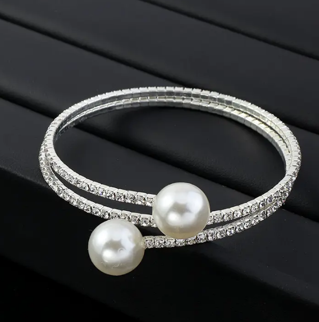 Trendy Elastic Multilayer White Pearl and Rhinestone Bracelet For Lovely Women And Girls