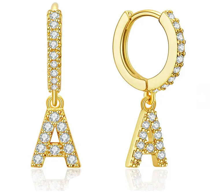 Trendy Gold Plated Initial Letters Earrings For Women, Men, Girls