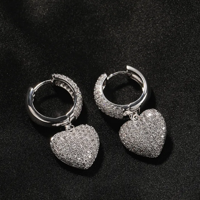 Fashion Gold Plated Heart Shaped Earrings Encrusted With Shiny Zircon Stones For Women, Girls, And Brides