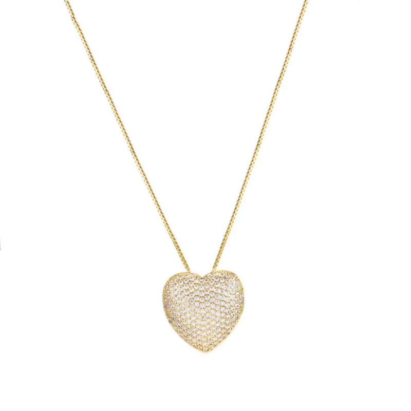 Fashion Gold Plated Heart Shaped Necklace Encrusted With Shiny Zircon Stones For Women, Girls, And Brides