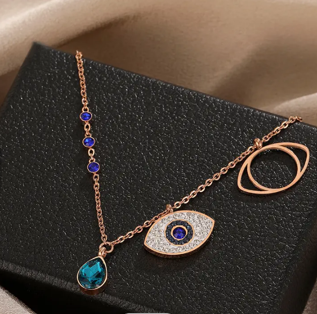 Gold Plated 316L Stainless Steel Blue Eye Shaped Anklet For Women And Girls