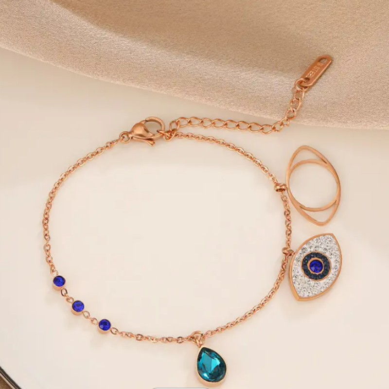 Gold Plated 316L Stainless Steel Blue Eye Shaped Anklet For Women And Girls