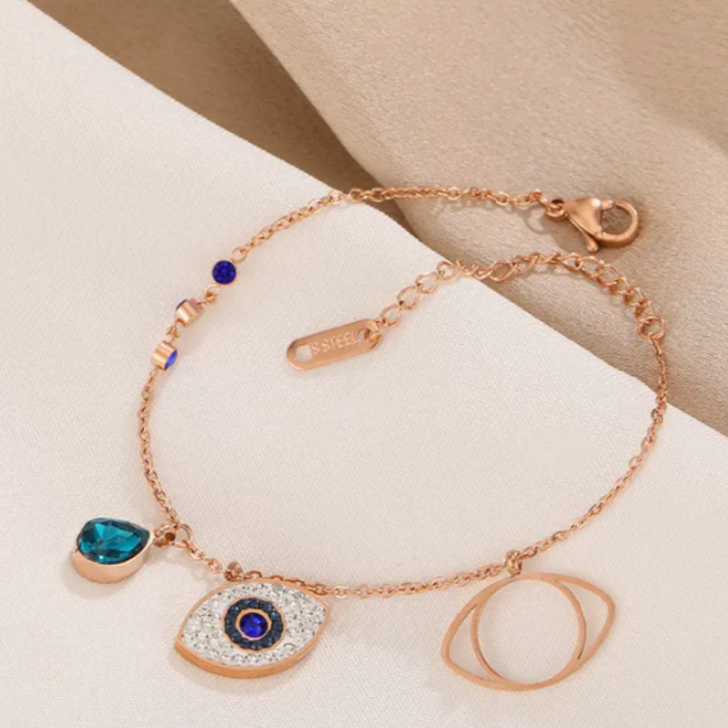 Gold Plated 316L Stainless Steel Blue Eye Shaped Anklet For Women And Girls