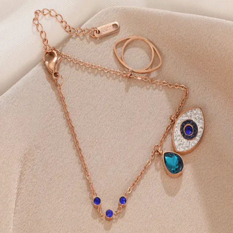 Gold Plated 316L Stainless Steel Blue Eye Shaped Anklet For Women And Girls