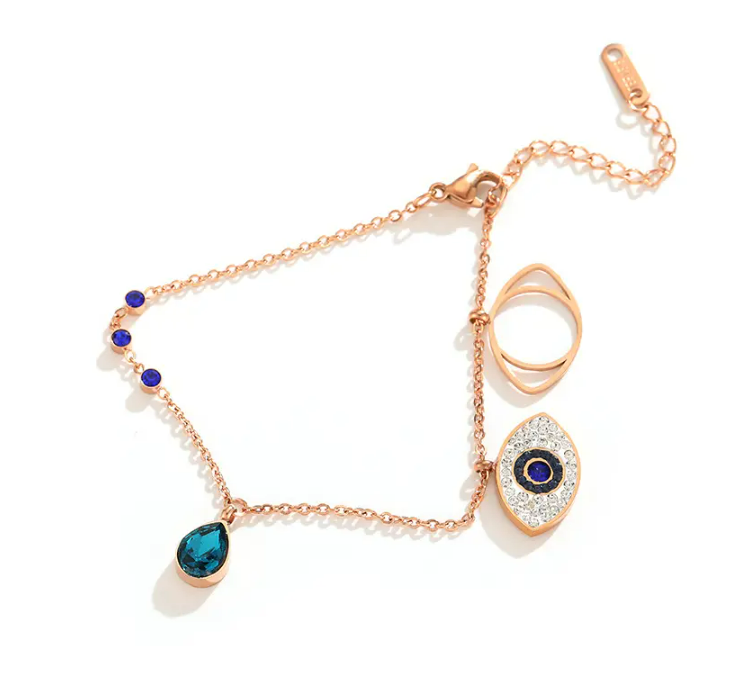 Gold Plated 316L Stainless Steel Blue Eye Shaped Anklet For Women And Girls