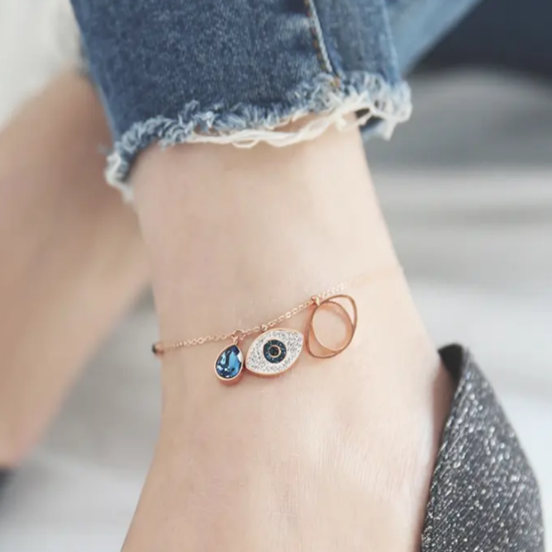 Gold Plated 316L Stainless Steel Blue Eye Shaped Anklet For Women And Girls