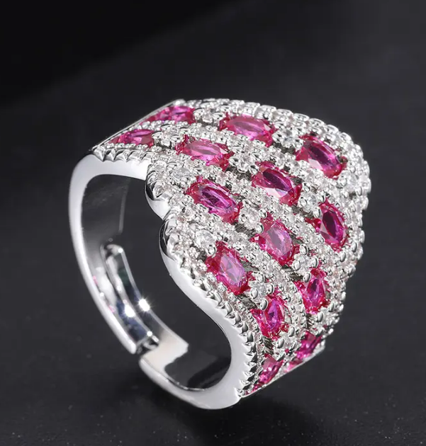 Fashion Silver Plated Ring Encrusted With Shiny Purple Zircon Stones For Women And Girls