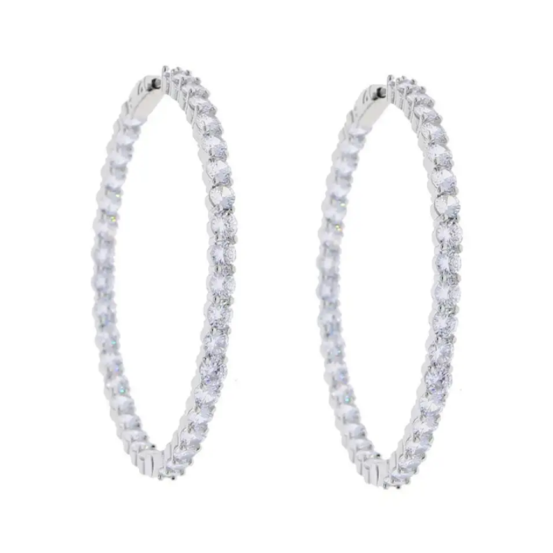 Fashion Silver Plated Circle Hoop Earrings Encrusted With Shiny Zircon Stones